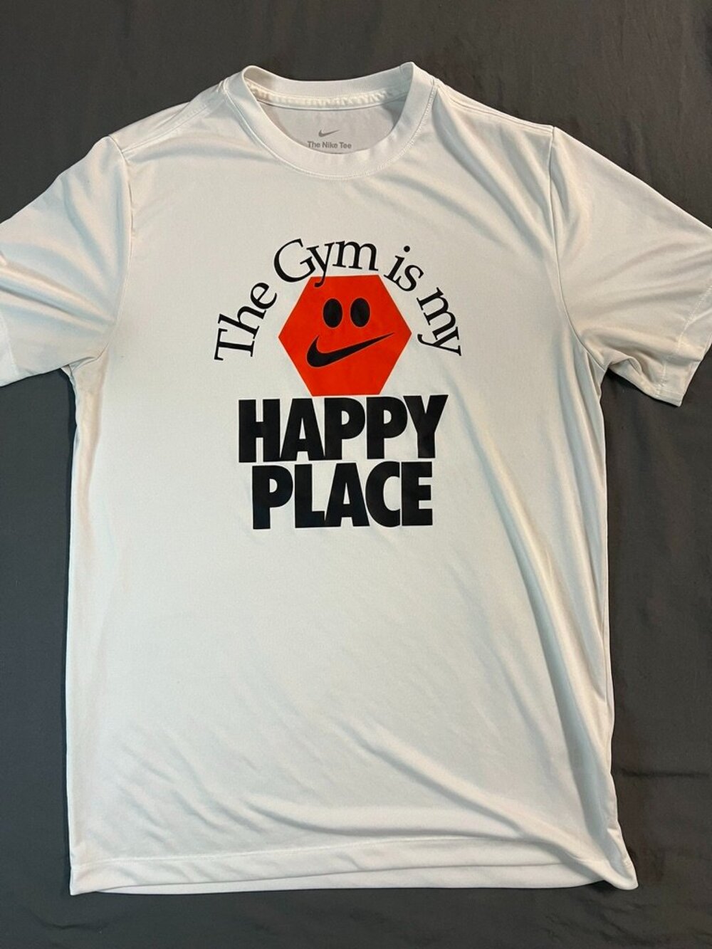 Nike Dri-FIT The Gym is my Happy Place Men's Medium White Graphic Print T-Shirt